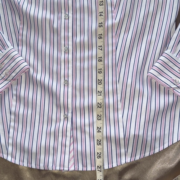 Talbots Perfect Shirt Pink Blue Preppy Stripe Fitted Button Up Shirt Non Iron 10 - Picture 14 of 16